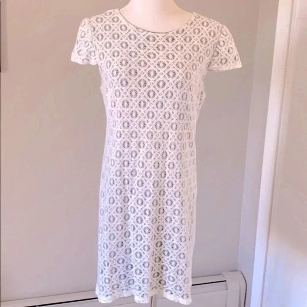 Ivory Crochet Lace Shift Dress Cap Sleeve Cream Boho Size 10 - Picture 4 of 10